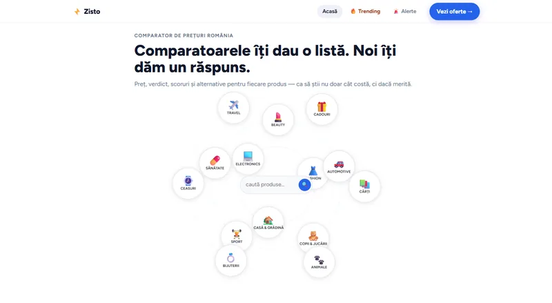 Captură ecran din pagina principală zisto.ro